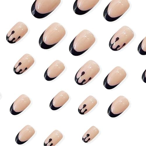 Halloween French Tip Almond Fake Nails - Terror Blood Press-On With Acrylic Glue - Medium Glossy Reusable Artificial Nails for Women DIY Manicure - 24 Pcs thumbnail 2