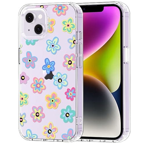 MOSNOVO for iPhone 13/14 Case | Military Grade 6.6ft Drop Tested | Clear with Groovy Flower Design - Image 1