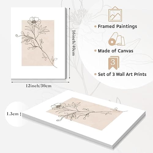 Dazzlewall 3Pcs Framed Beige Botanical Wall Art Decor, Abstract Minimalist Flower Wall Poster for Bedroom Living Room Decor 12x16 in thumbnail 5