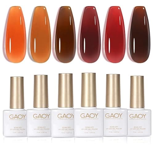 GAOY Jelly Tortoise Brown Gel Nail Polish Set, 6 Transparent Colors Dark Red Orange Pumpkin Soak Off UV Light Cure Gel Polish Kit for Salon and Nail Art DIY at Home - Image 1