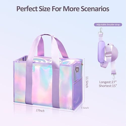Beach Bag 26L Large Iridescent Waterproof Beach Tote Bag for Women with Zipper & Phone Pouch Sand/Tip-Proof Crossbody thumbnail 6