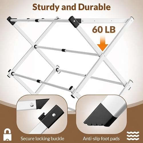 CEHIFIA Foldable Clothes Drying Rack - 3-Tier Laundry Drying Rack, Collapsible Metal Indoor Airer, Portable X-Type Clothing Dryer with Shoe Hanger for Home & Balcony (No Assembly Required) thumbnail 4