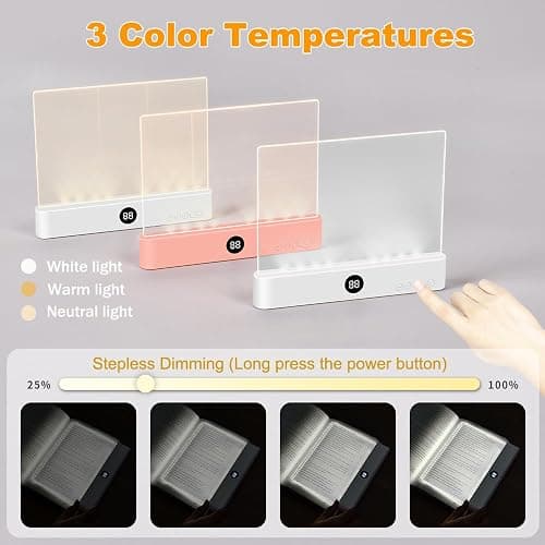 Book Light, Rechargeable Clear LED Flat Reading Light with 3 Colors & Timer, Dimmable Panel Plate Lamp Book Full Page Light for Reading in Bed at Night, Funny Gifts for Readers Kids Women Men (White) thumbnail 3