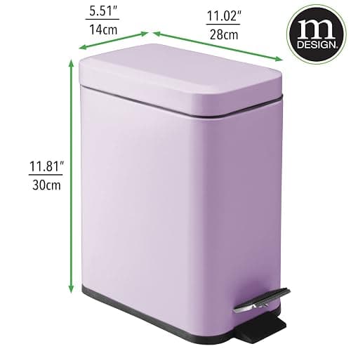 mDesign Small Modern 1.3 Gallon Rectangle Metal Lidded Step Trash Can, Compact Garbage Bin with Removable Liner Bucket and Handle for Bathroom, Kitchen, Craft Room, Office, Garage - Wisteria Purple thumbnail 3