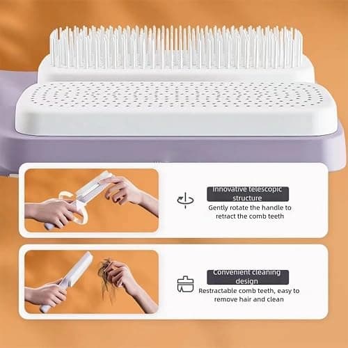 Self Cleaning Hair Brushes, Easy Clean Hair Brush with Retractable Bristles, Anti Static Massage Comb Brush for Effortless Hair Removal and Cleaning thumbnail 3