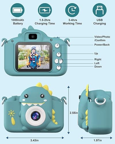 Hangrui Kids Camera, 20MP Kids Digital Dual Lens Cameras with Silicone Case 2.0 Inch IPS Screen 1080P Video Camcorder, 32GB Card,Shockproof Childrens Camera Toy for Boys & Girls Age 3-12(Dark Green) thumbnail 7