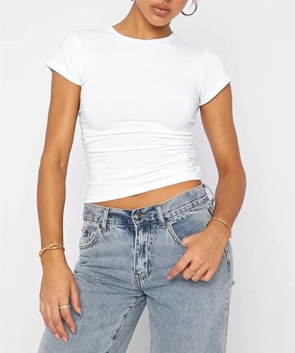 VELISDE Women's 3 Pack Short Sleeve Shirts Basic Slim Fit Crop Tops Going Out Tops 2025 Spring Summer Tight Tees Y2k thumbnail 6