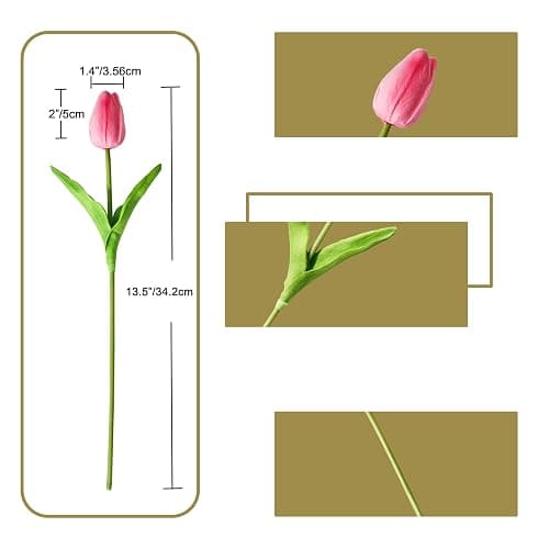 ONLY ART Artificial Pink Tulips 20 Pcs – 13.5 Inch PU Faux Flowers with Bendable Stems for Home Décor, Wedding Centerpieces, DIY Floral Arrangements, New Year and Valentine's Day thumbnail 3