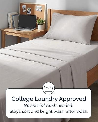 Twin XL Size 3 Piece Sheet Set - Comfy Breathable & Cooling Sheets - Hotel Luxury Bed Sheets for Women & Men - Deep Pockets, Easy-Fit, Soft & Wrinkle Free Sheets - Light Grey Oeko-Tex Bed Sheet Set thumbnail 6