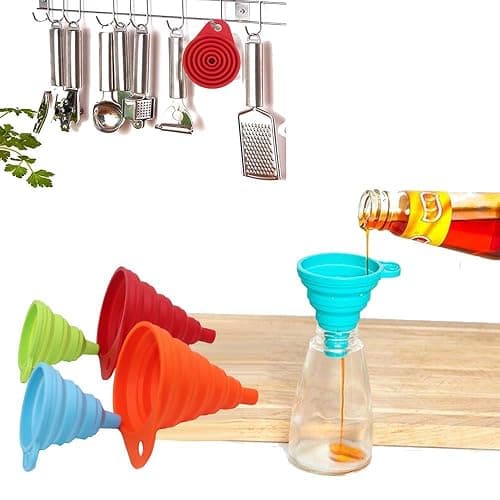 KongNai Kitchen Funnel Set 4 Pack, Small and Large, Kitchen Gadgets Accessories Foldable Silicone Collapsible Funnels for Filling Water Bottle Liquid Transfer Food Grade thumbnail 7