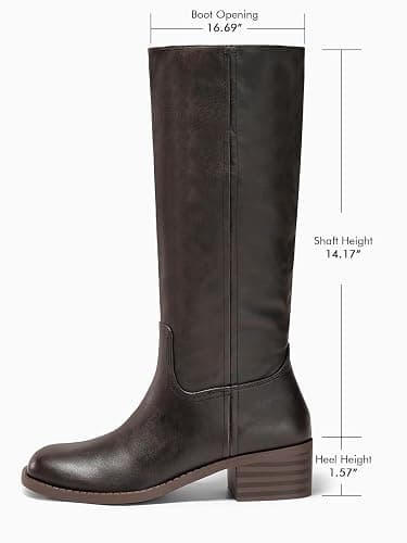 Coutgo Women's Knee High Boots Square Toe Chunky Block Heel Tall Boots Comfortable Low Heel Shoes thumbnail 4