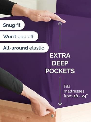 Extra Deep Pocket Queen Sheet Set - 4 Piece Breathable & Cooling Bed Sheets - Hotel Luxury Sheet Set - Ultra Soft, Wrinkle Free & Comfy - Easily Fits Extra Deep Mattresses - Deep Pocket Purple Sheets thumbnail 3