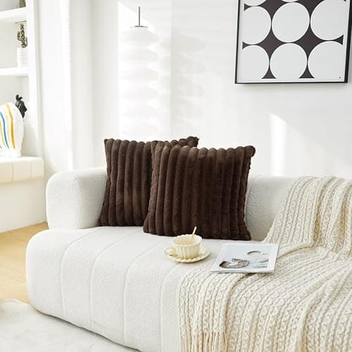 Sunday Praise Double-Sided Faux Fur Plush Throw Pillow Covers 18x18 Inch Set of 2 Dark Brown Striped Decorative Pillow Cases Soft Luxury Cushion Cases for Couch Sofa Living Room Décor thumbnail 2