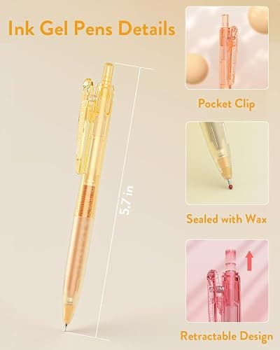 Four Candies 12 Pack 0.5mm Cute Quick-Dry Retractable Colored Gel Pens | 12 Ink Colors, Fine Point, Comfort Grip, Transparent, Smooth Writing, Note Taking, Drawing, for Nurse College School Office thumbnail 8