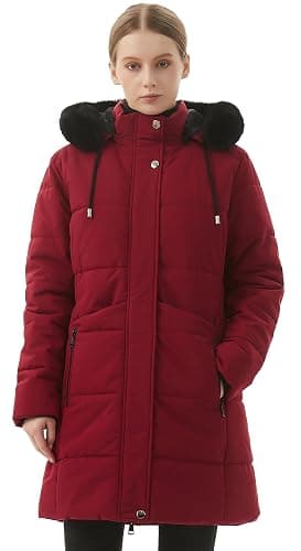 MOERDENG Women's Winter Puffer Coat Thicken Fleece Lined Down Jacket Waterproof Faux Fur Detachable Hooded Parka - Medium - Red thumbnail 3