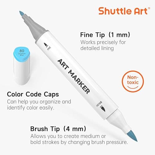 Shuttle Art Pastel Alcohol Markers Brush tip, Dual Tip Brush & Fine Tip Art Marker Set, 50 Colors plus 1 Blender Marker Pens with Case Perfect for Illustration Kids Students Adults Coloring Sketching thumbnail 4
