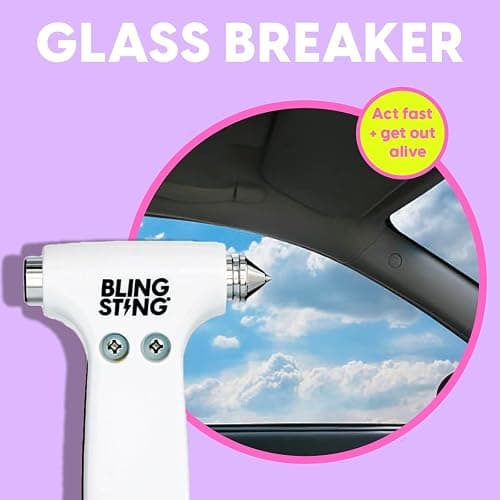 BLINGSTING Safety Hammer - Emergency Automotive Escape Tool with Window Breaker, Seat Belt Cutter & Adjustable Car Visor Strap - Tempered Glass Breaker - Steel Blade - Black (1 Count) thumbnail 4