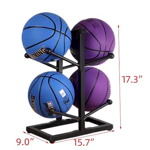 MYCYGYB Basketball Rack, 4 Ball Display Ball Metal Ball Rack for Home Garage Rugby Basketball Soccer Volleyball Storage Rack, Black thumbnail 4