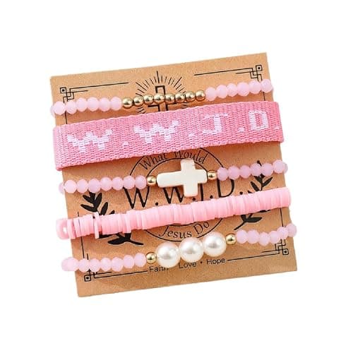 Caiyao Christian Cross WWJD Stretch Bracelets WWJD Cross Crystal Beads Braided Rope Bracelet Handmade Adjustable Christian What Would Jesus Do Wristbands for Women Men Religious Jewelry Gifts - Image 1