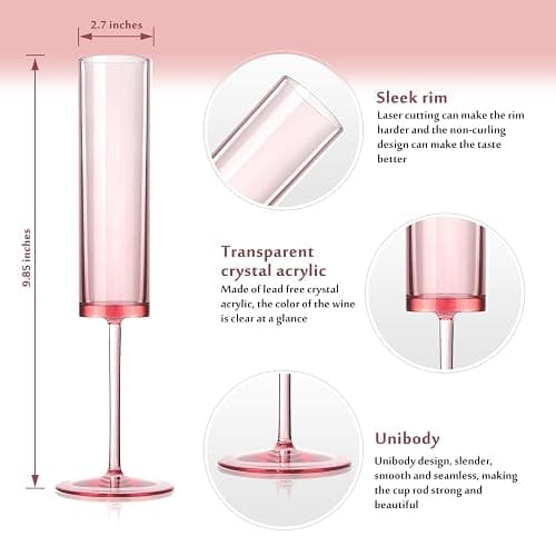 6 Pieces Acrylic Pink Champagne Flutes 5.4 OZ Square Champagne Glasses Stemmed Coupes Reusable Wedding Toasting Glasses Rose Bride Wine Glasses For Birthday Party Wedding Anniversary Christmas thumbnail 3