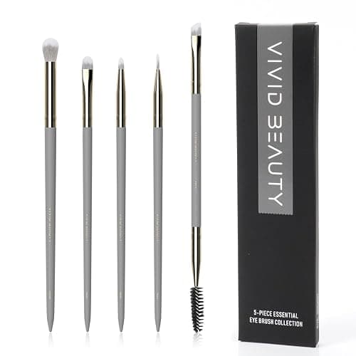 Small Makeup Brush Set 5pcs, Eye Makeup Brushes for Eyeshadow, Eyeliner & Eyebrow – Tiny Makeup Brush with Blending, Concealer, Detail & Dual-Ended Brow Spoolie, Wooden Handle, Eye Brush Kit (Grey) - Image 1