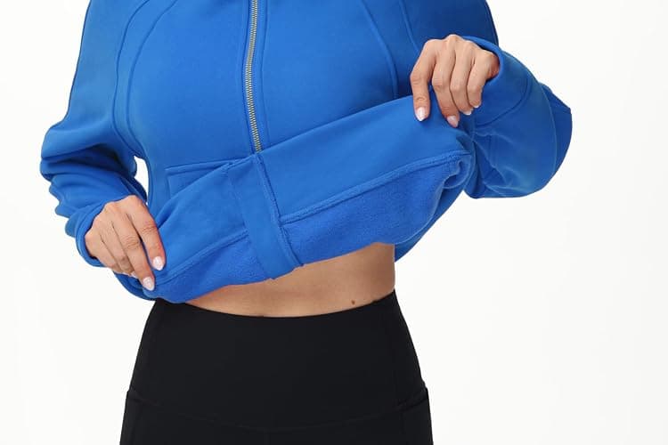 THE GYM PEOPLE Women's Full-Zip Up Hoodies Jacket Fleece Workout Crop Tops Sweatshirts with Pockets Thumb Hole thumbnail 5