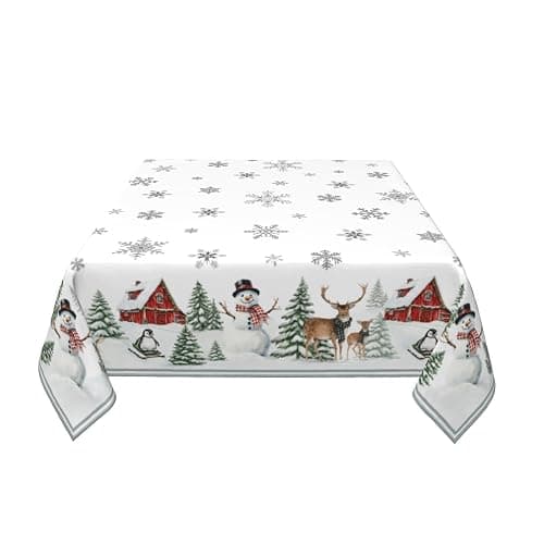 Sphragiyn Winter Tablecloth Square 54×54 Inch Snowman Penguin Cute Deer Holiday Xmas Table Cloth Water Resistant Fabric Table Covers for Kitchen Dining Party Home Decor thumbnail 3