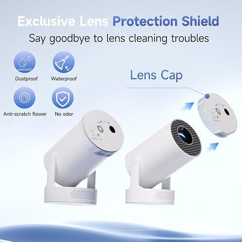 Mini Projector with WiFi 6 Bluetooth 5.4, 4K Support Portable with Lens Cap | 200 ANSI 5W Soundbase Speaker, 180° Rotation Auto Keystone, Built-in Apps, Home Outdoor Use thumbnail 6
