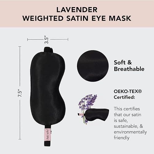 Kitsch Weighted Satin Sleep Mask - Weighted Eye Mask for Sleeping and Travel - Lavender Sleeping Mask for Women and Men - Light Blocking, Adjustable Strap, Ultra-Soft, Black (4.1oz/116g) thumbnail 2