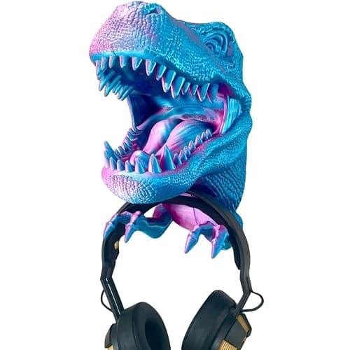 YILCER Dinosaur Headphone Stand Wall Mount T-rex Head Controller Holder 3D Printed Dino Earphone Stand 3D Printed Animals Gaming Headset Hanger Wall Mount Stand Organizer for Gaming Accessories thumbnail 2