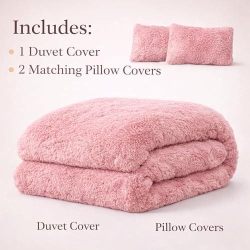PARADISE STAR Teddy Bear Cuddles Fleece Duvet Cover Set – Alaska Luxury Faux Fur Bedding with Matching Pillowcases, Super Soft Warm Plush Winter Quilt Cover Bed (Blush, Double) thumbnail 4
