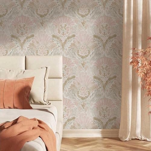 Yzogbry Boho White Pink Damask Watercolor Geometric Peel and Stick Wallpaper Wall Decor Self Adhesive Wall Paper Stick on Easy Peel Off Contact for Renter Apartment thumbnail 2