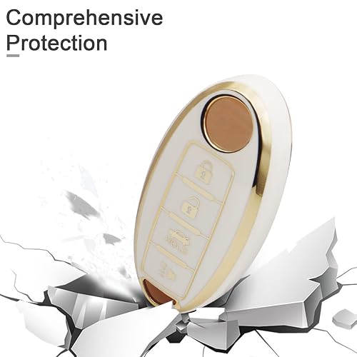 SUNCARACCL for Nissan Key Fob Cover with Leather Keychain, Soft TPU Full Protection Key Case Shell for Nissan Altima Maxima Rogue Armada Pathfinder Smart Key 4 Buttons (White) thumbnail 6