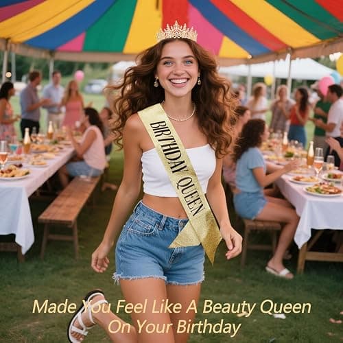 TOBATOBA Birthday Queen Sash and Crown for Women - Gold Rhinestone Tiara and Sash Set for Birthday Decorations Outfits for Women thumbnail 5