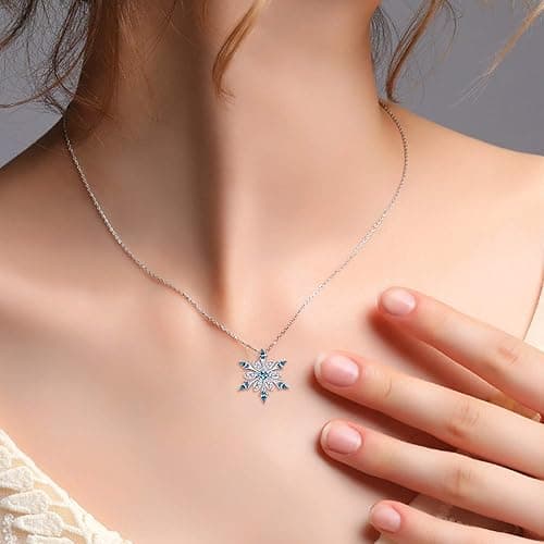 Elensan Women's 925 Sterling Silver Blue Crystals Snowflake Pendant Fashion Necklace Collarbone Chain thumbnail 3
