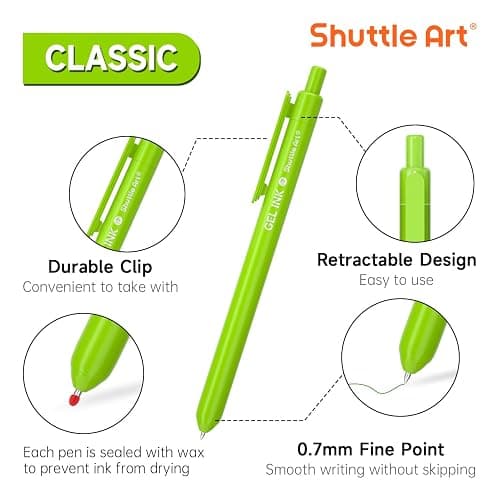 Shuttle Art Colored Retractable Gel Pens, 24 Bright Ink Colors, Cute Pens 0.7mm Fine Point Quick Drying for Writing Drawing Journaling Note Taking School Office Home thumbnail 4