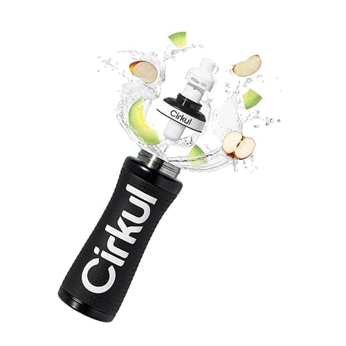 Cirkul 22oz. Black Grip Stainless Steel Water Bottle & Sport Lid, Durable, Insulated, Protective Grip, Leakproof & Heavy Duty with Flavor Cartridge Included (FitSip Island Punch) - Image 1
