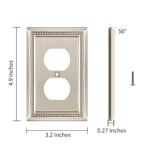 Henne Bery Sunken Pearls Heavy Duty Decorative Wall Plate Switch Plate Outlet Cover (Single Duplex, 2 Pack, Satin Nickel) thumbnail 3