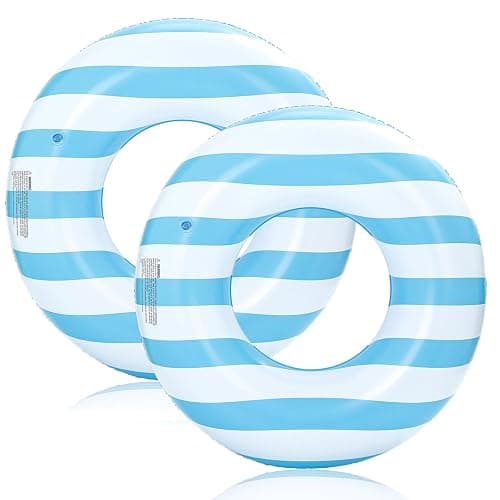 2 Pack Large Inflatable Pool Float for Adults 36 Inch Classic Striped Swim Rings Swimming Pool Tubes for Teens Summer Beach Themed Party - Image 1