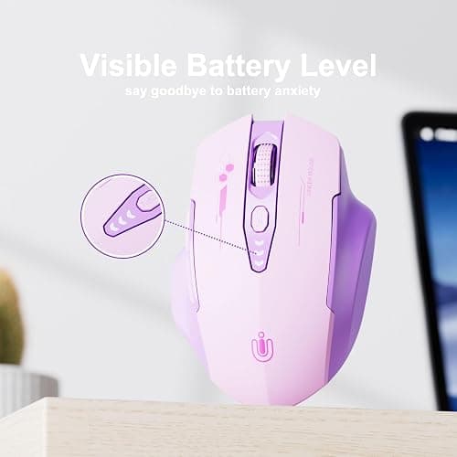 Uineer Wireless Bluetooth Mouse,[Upgraded] Rechargeable Computer Mice (BT 5.0/4.0+2.4G Hz) with Visible Battery Level, 4 Adiustable DPl, Portable PC Mouse for MacBook Chromebook,Purple thumbnail 3