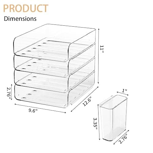 FANXIYQ 4-Tier Acrylic Paper Tray Organizer with Pen Holder | Clear Stackable Desk Organizer for Documents, Letters, A4 Paper | Modern Office/Classroom/Home Organization thumbnail 3