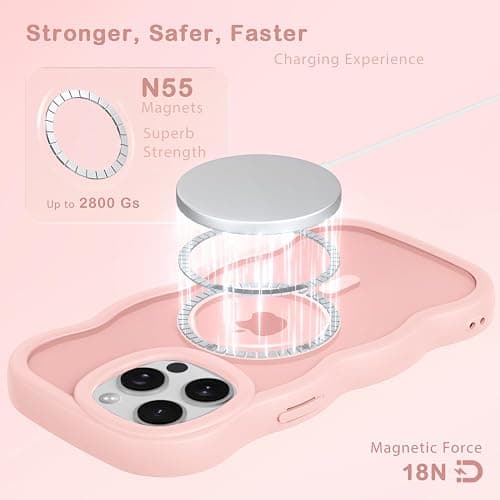 Amzfield Magnetic for iPhone 13 Pro Max Case, Compatible with Magsafe Wavy Frame Cute Translucent Matte Hard Back Silicone Bumper Shockproof Phone Case for iPhone 13 Pro Max Women Girls, Pink thumbnail 3