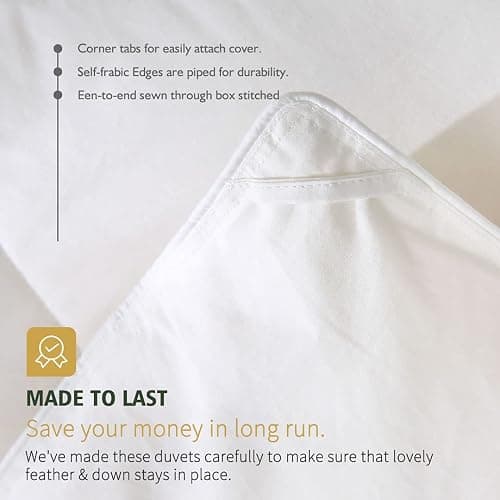 TOPGREEN Organic Feather Down Comforter Queen Size, All Season Duvet Insert with 100% Organic Cotton Cover, Medium Warm Bed Comforter with Corner Tabs (90x90, White) thumbnail 8
