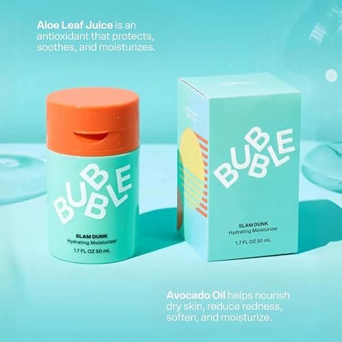Bubble Skincare Slam Dunk Hydrating Face Moisturizer - Travel Size Lightweight Face Lotion with Vitamin E + Aloe Vera - Daily Facial Moisturizer for Normal + Dry Skin with Blue Light Protection (50ml) thumbnail 4