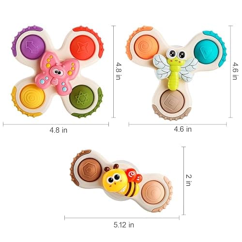 ALASOU 3PCS Pop Suction Cup Spinner Toys for 1 Year Old Boy Girl|Novelty Spinning Tops Toddler Stocking Stuffers|Baby Bath Toy for Kids Ages 1-3|1 Year Old Boy Christmas Birthday Gift for Infant thumbnail 3