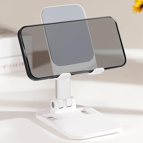 Folding Cell Phone Stand,Adjustable Angle Height Phone Stand/Portable Phone Holder Suitable for All Smartphones（White） - white - Image 1
