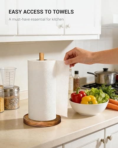 NESAPTO Paper Towel Holder Countertop, Wooden Standing Paper Towel Roll Stand for Rustic Farmhouse & Cottagecore Decor, Kitchen Bathroom Essential, Brown thumbnail 2