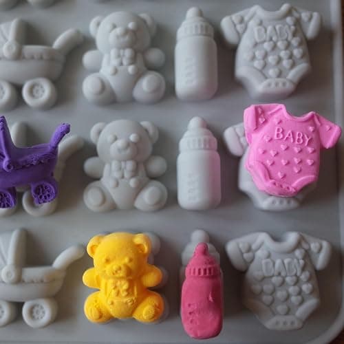 ScivoKaval Baby Shower Silicone Mold with Onesie Pacifier Bottle Baby Footprint Bear Carriage Mold for Chocolate Cake Candy Gummy Cupcake Decoration Party Cupcake Topper thumbnail 5