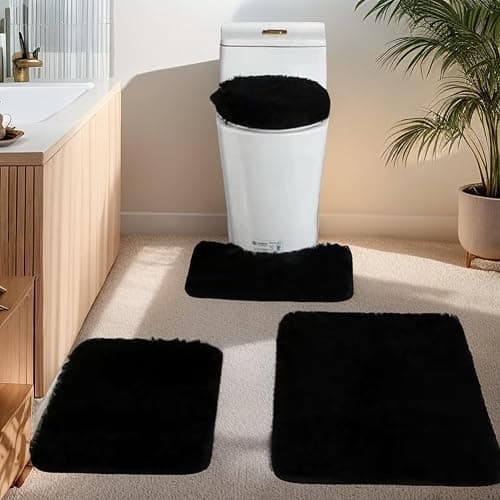 m0p6uh6k Bathroom Rug Sets 4 Piece Non Slip, Toilet Lid Cover and Contour Mat, Bath Mats Shower Mats Bath Rug Mat for Tub Toilet Bathroom (Black) - Image 1