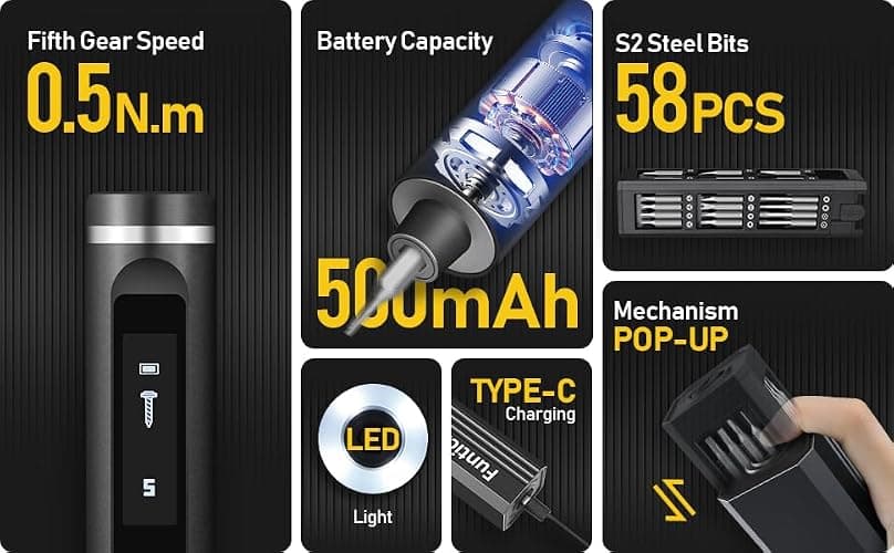 Mini Electric Screwdriver Set,Cordless screwdriver rechargeable,power screwdriver,destornillador eléctrico,Magnetic Bits,5 Torque,LED Display, Electric Screwdriver for Phone PS5 Laptop Watch thumbnail 9